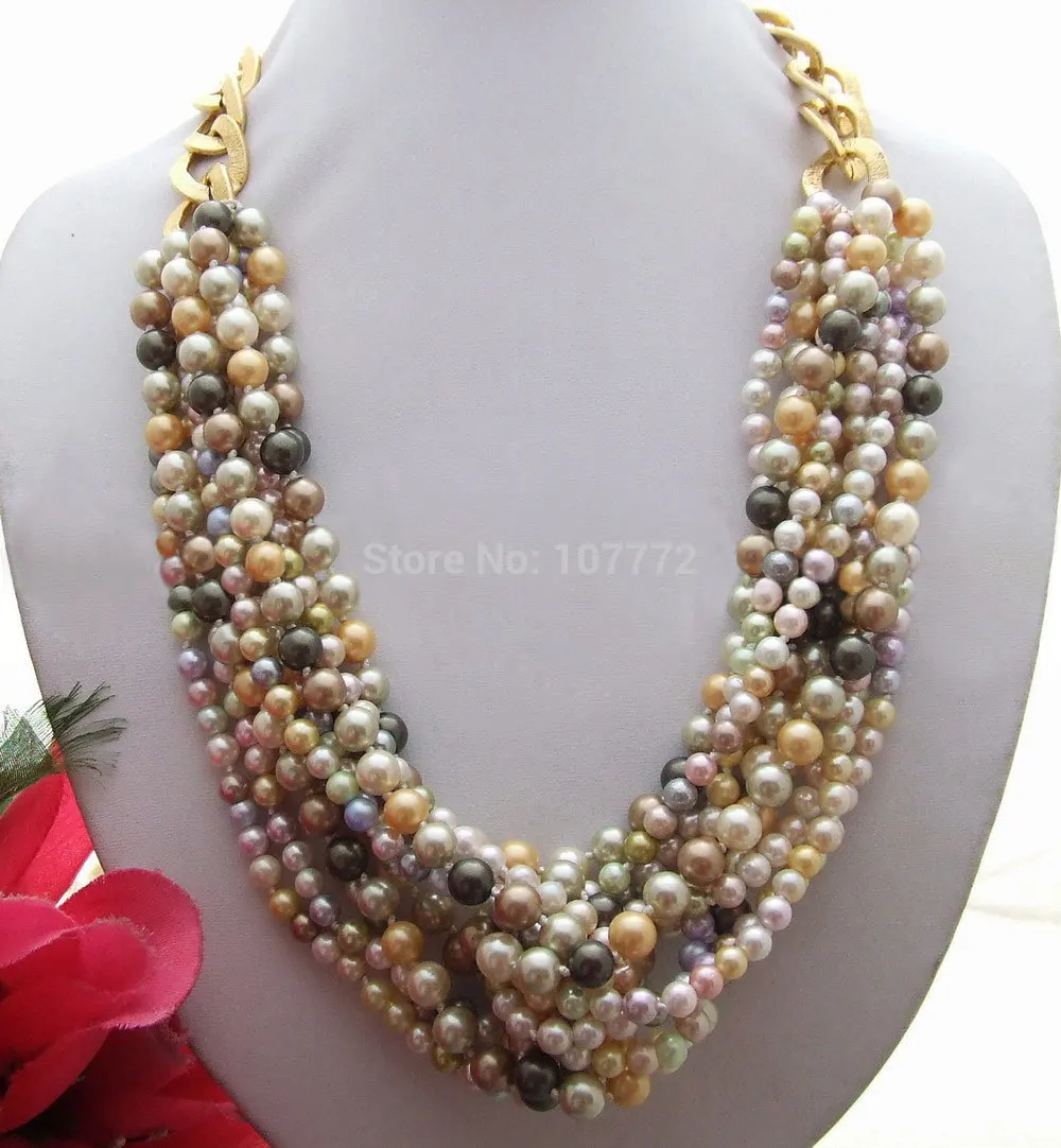 

10 strands Multi Color Sea Shell Pearl Chain Necklace