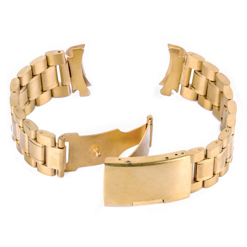 18/20/22/24mm Curved End Watch Band Unisex Stainless Steel Metal Wristwatch Strap Double Fold Deployment Clasp Bracelet 3 Colors
