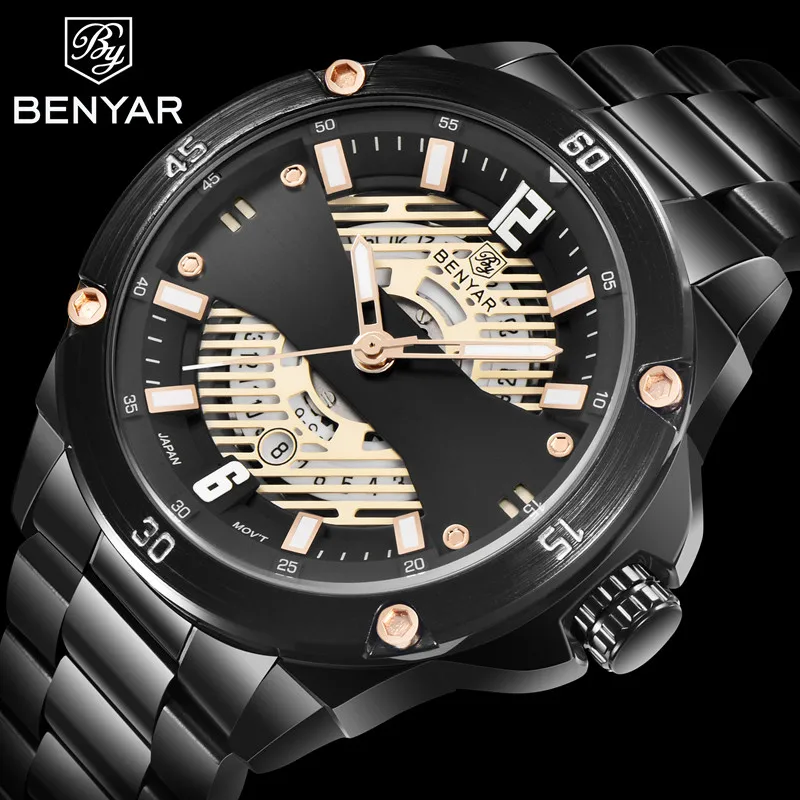

BENYAR Men's Watches Top Brand 2019 New Luxury Fashion Quartz Watch Men Waterproof Leather Casual Sports Clock Relogio Masculino