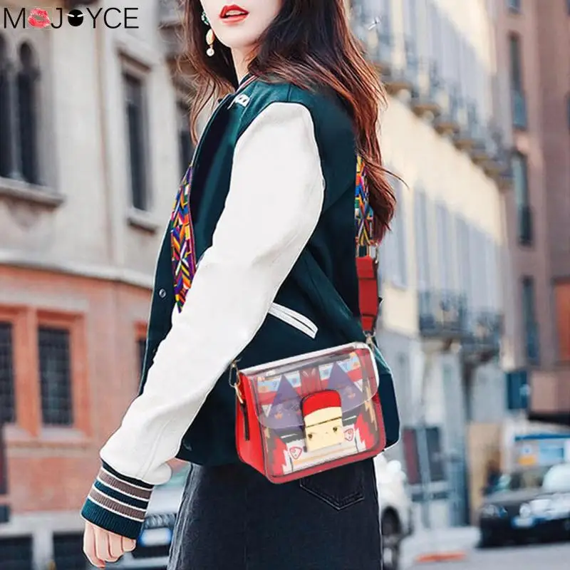 

Women Fashion Wide Strap Messenger Women Female Girls Shoulder Messenger Bag Summer Funny Mini Jelly Shoulder Bag bolsa feminina