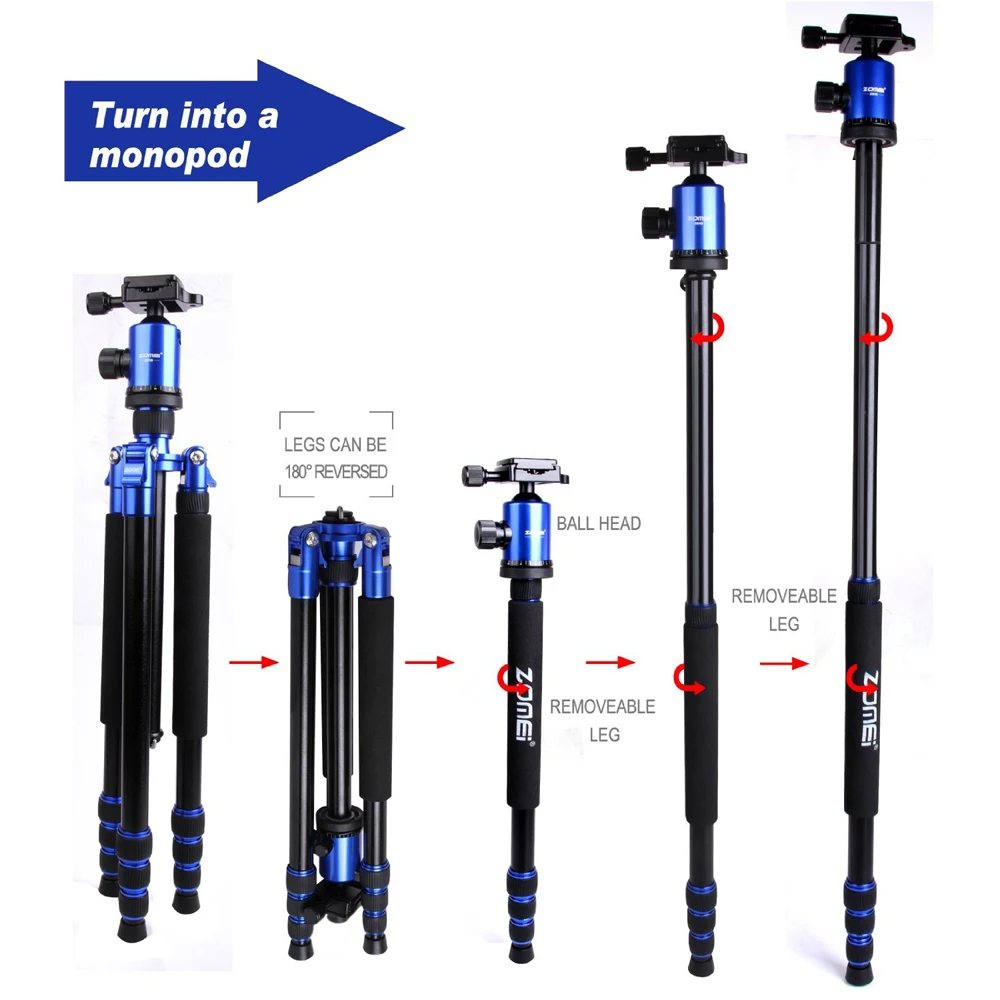 Zomei Z888 5 цветов Профессиональный портативный дорожный Z818 штатив монопод шаровая Головка для SLR камеры 15 кг Максимальная загрузка Z-818