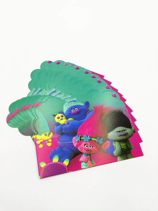 10 Pieces Lot Trolls Invitations Enfants Fete D Anniversaire Faveurs Trolls Cartes D Invitation Joyeux Anniversaire Fete Fournitures Aliexpress