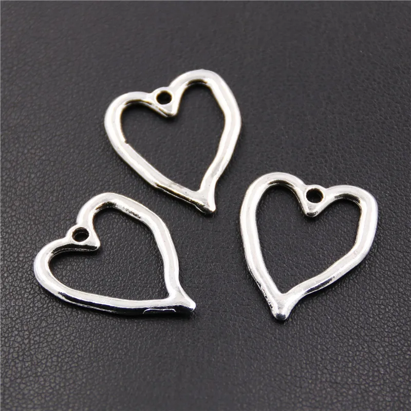 10pcs Silver Color Charms Heart Pendants Carved Hearts For Bracelet