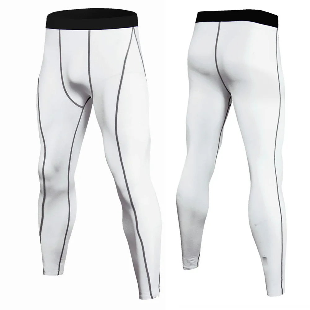Белые компрессионные легинсы для бега мужские тренировочные штаны Фитнес уличные леггинсы мужские спортивные штаны для бега
