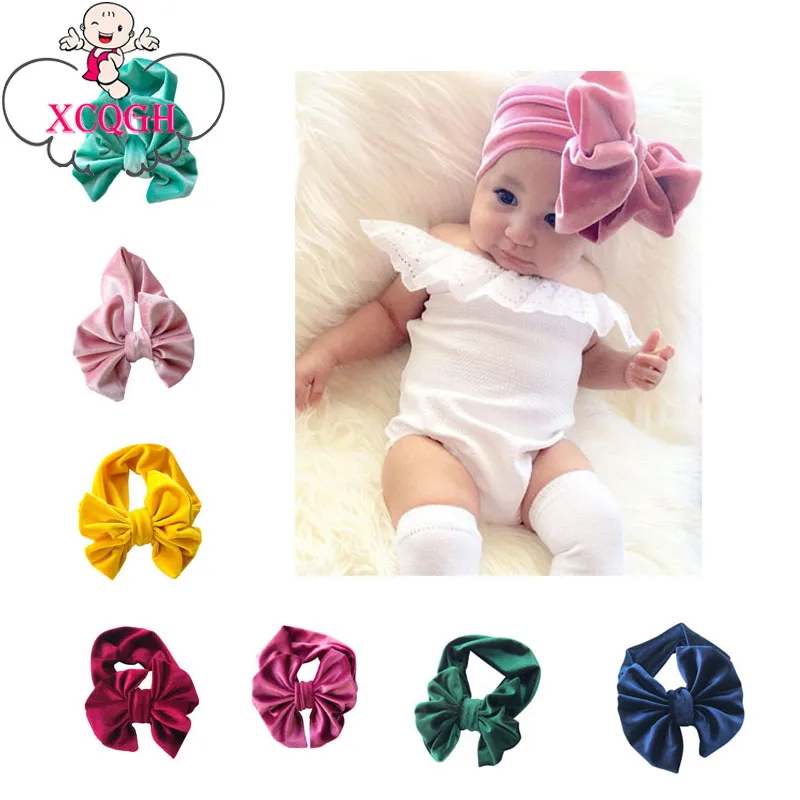 

XCQGH High Quality Big Bowknot Princess Headbands Pleuche Baby Girls Headwrap Elastic Hair Band Solid Color Bow Hair Accessories