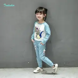 Tonlinker ребенка одежда для мальчиков и девочек 2018 новая детская одежда милый мультфильм динозавра Косплэй Футболка Пуловер + брюки костюм
