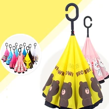 

Cartoon Hello Kitty Inverted Umbrella Double Layer Sun Parasol Women Rain Reverse Umbrellas C Handle Windproof Umbrella 0F5