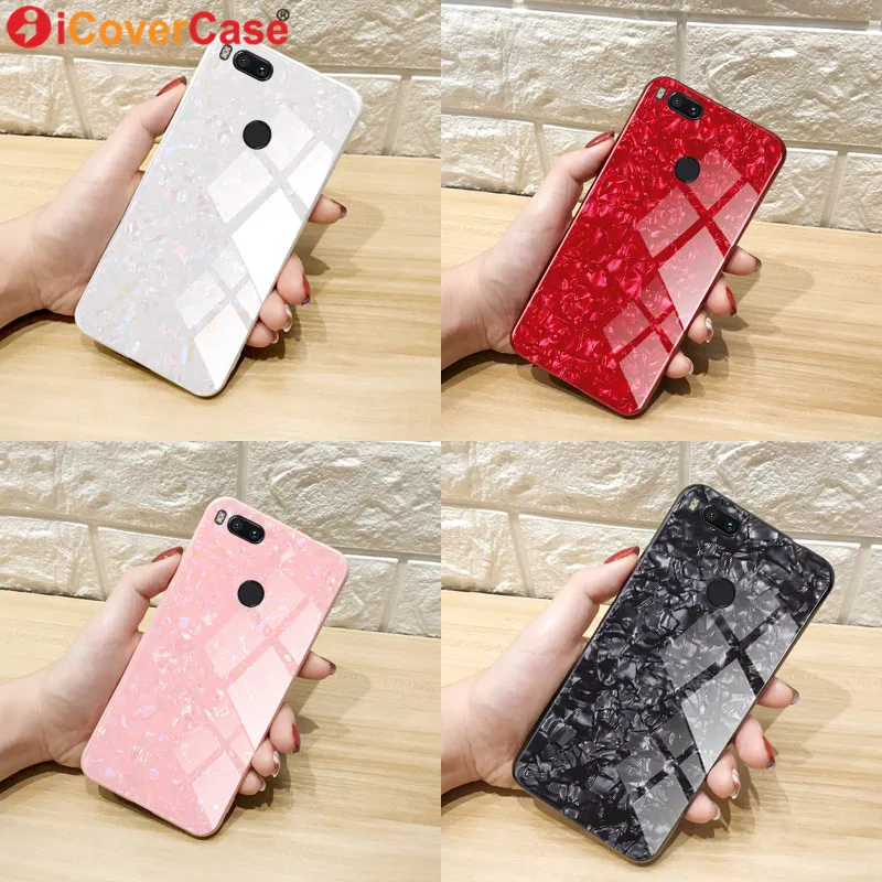 

Luxury Bling Shell Tempered Glass Cases For Xiaomi Mi A1 A 1 Case Hard Back Cover Soft Edge Frame Coque Fundas For Mi 5X Giltter