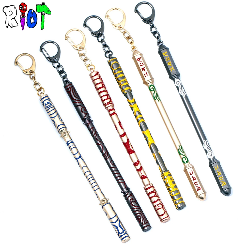 

6 Types 15cm League of Legends alloy keychain Sun Wukong weapon golden cudgel model cylindrical key chains charms keyring gift