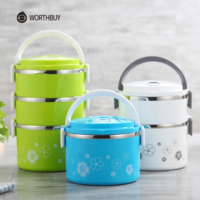 WORTHBUY японский цветочный узор коробки для обедов детей Нержавеющая Сталь Bento box