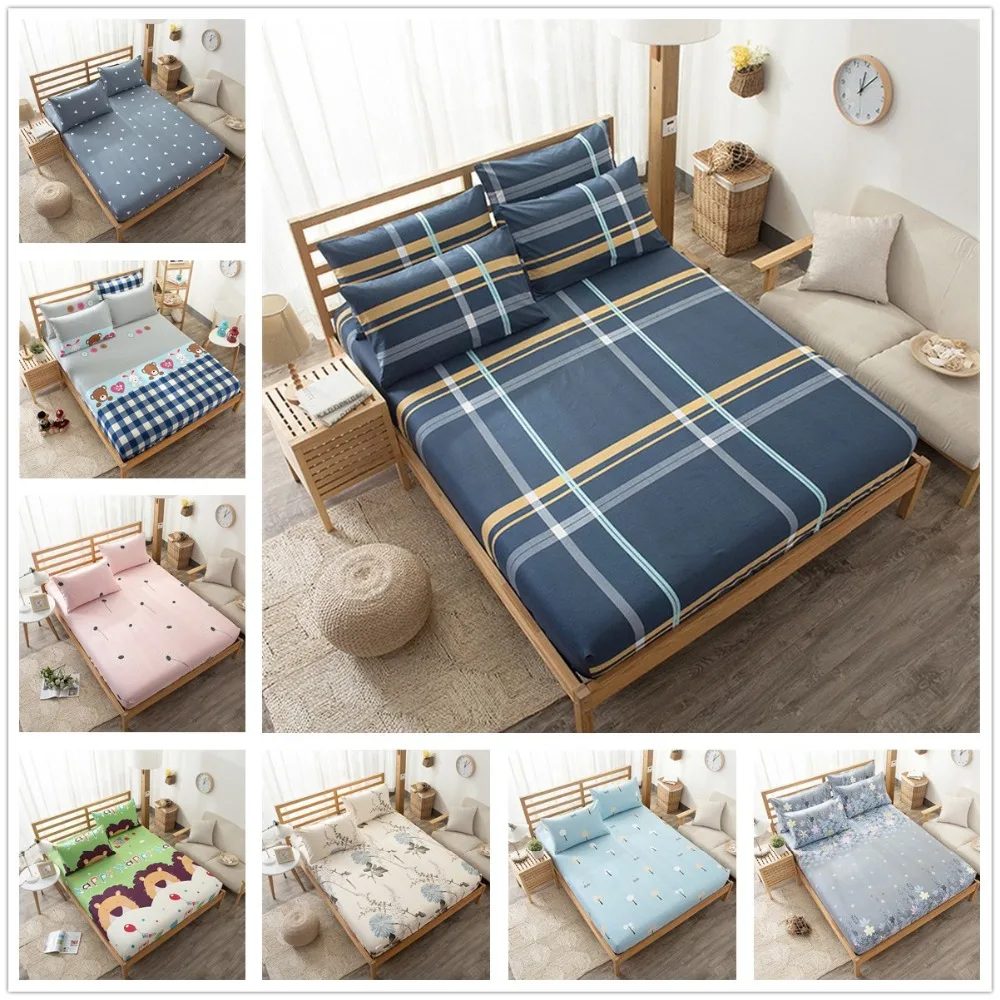 

Nordic Style Printed Pure Cotton No-slip Plaid Bedspread Bed Sheet Fitted Sheet Bed Spread Mattress Cover Protector for Bed Twin
