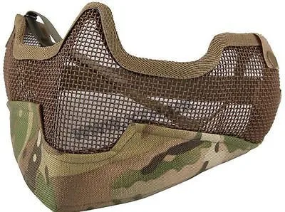 AIRSOFT STRIKE V2 STEEL HALF FACE MESH MASK WITH EAR PROTECTION MULTICAM MTP UK CP3