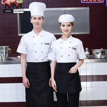 

2018 New Unisex Kitchen BBQ Cooking Workwear Tops Summer Short-sleeved Restaurant Hotel Coffee Shop Chef Jackets Uniforms Aprons
