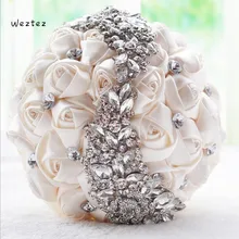 Серебряный Свадебный букет роскошный хрустальный свадебный букет свадебные атласные букет невесты розовый цветок D445
