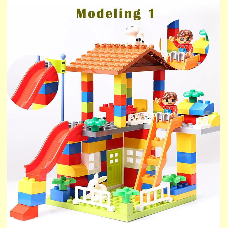 

89pcs DIY Colorful City House Roof Big Particle Building Blocks Castle Educational Toy For Children Compatible legoe duplo slide
