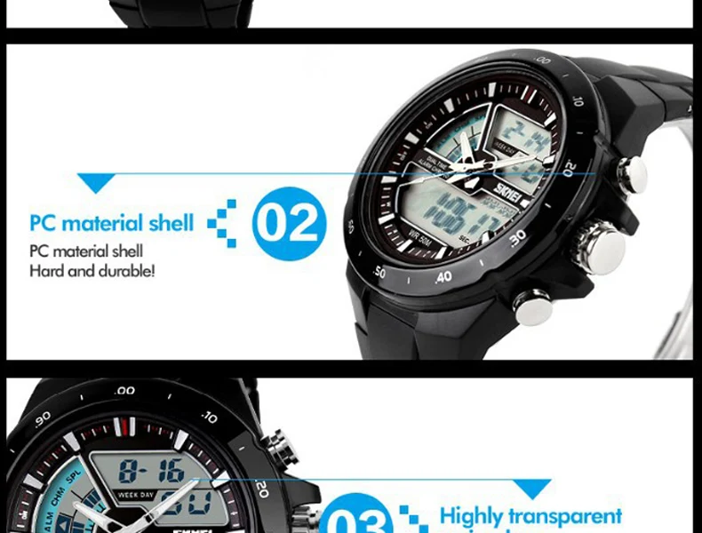SKMEI спортивные часы Для мужчин модные Повседневное цифровой Кварцевые наручные часы сигнализации 30 м Водонепроницаемый военные Chrono Relogio