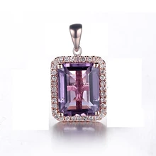 Твердые 14K розовое золото Аметист природные бриллианты для женщин помолвки Свадебный кулон