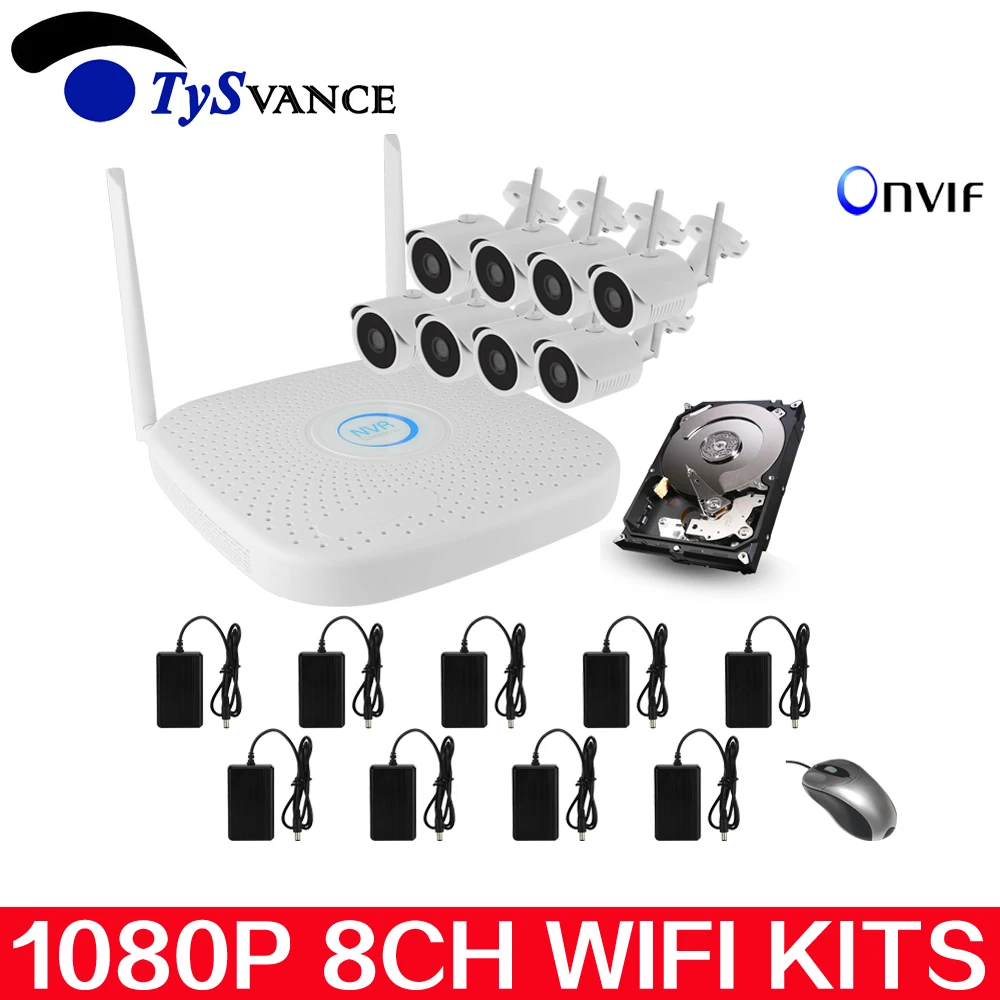 

new 8CH CCTV System Wireless 1080P wifi NVR 8PCS 2MP IR Outdoor Street P2P WI-FI IPCam Security Camera System Surveillance Kit