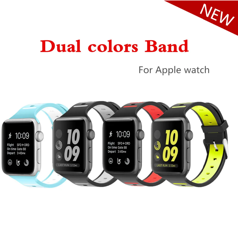 

Sport strap band for apple watch serise 3/2/1 42mm 38mm Double color silicone wrist bracelet watchband for iwatch Accessories