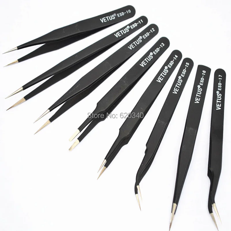 

Free Shipping High quality VETUS 8/pcs High Precision ESD Anti-static Tweezer Set stainless Tweezers tools kit for BGA  Repair