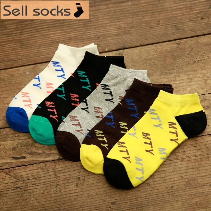 

Clearance! new summer letter series MTY man Casual ankle cotton socks men boat sock slippers harajuku EUR39-44