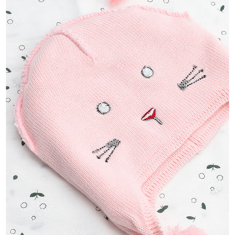 Beanie Kid Girl Winter Hat Autumn Knit Warm Pink Rabbit Cap Casual Outdoor Skiing Baby Accessory (7)