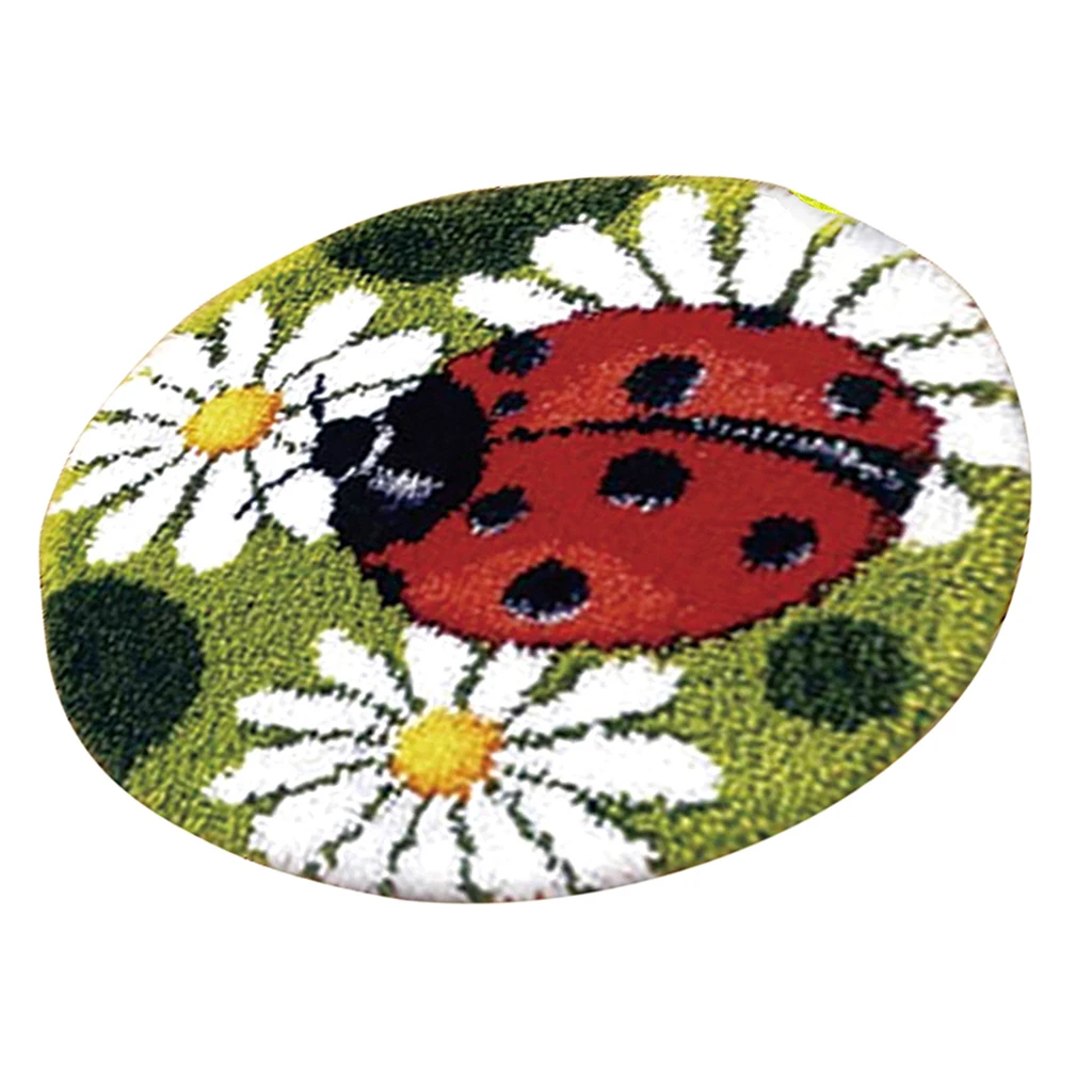 2 Sets Ladybug Latch Hook Rug Kits DIY Needlework Unfinished Crocheting Rug Yarn Cushion Mat  Embroidery Decorative Carpet