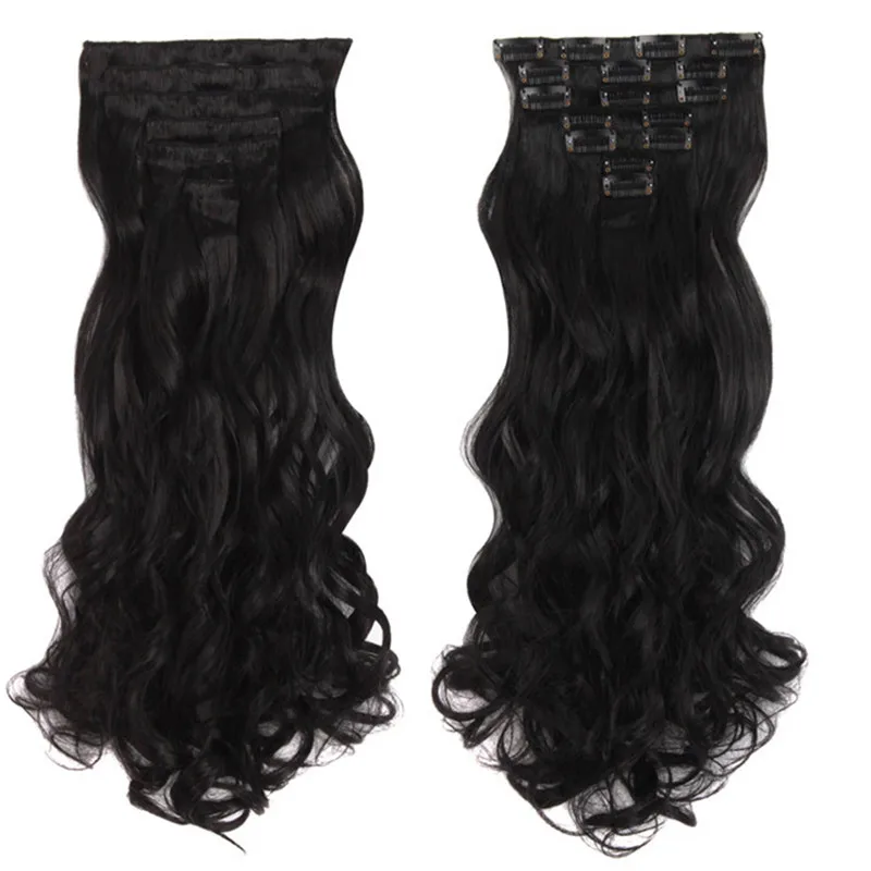 MapofBeauty длинные волнистые 7 клипс в одном куске синтетические волосы для наращивания термостойкие парики для женщин Черный Коричневый Золотой Омбре поддельные