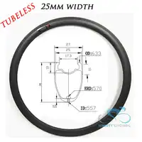 2019 U Shape 38mm 50mm 60mm 88mm 700c Carbon Road Clincher Tubeless Bicycle Wheel Rims Bike Rim, 25mm Width