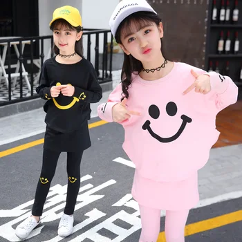 

Baby Girl Clothes Spring Explosion Models Embroidered Smiley Face Personality Simple Long-sleeve Bat Shirt Casual Two-piece