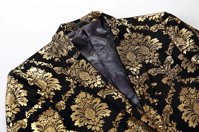 VAGUELETTE Дамаск узор цветочный жаккардовый жакет Для мужчин Роскошные Мужская Мода приталенный Блейзер Элегантный черный и жаккардовый жакет