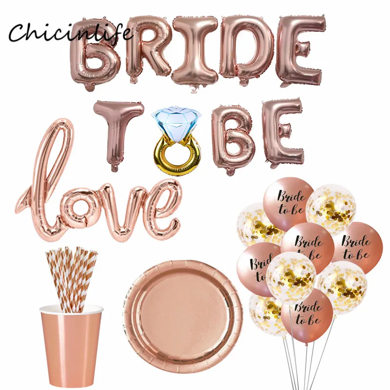 

Chicinlife 53Pcs paper Cup Straw Plates Bride to Be Balloons Rose Gold Wedding Party Decoration bride to be Sash Bridal Shower