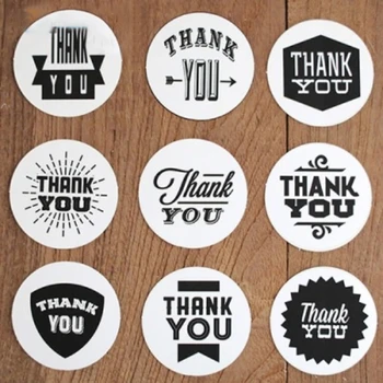

9Pcs/Lot Label Sticker Round Shape Paper Black White DIY Label "Thank You" Packaging New H0232