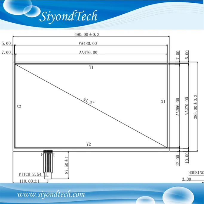 1 шт. 21.5 дюйма/22 дюймов 4 провода 16:10 Стекло резистивный Сенсорный экран 490 мм * 285 мм планшета + контроллер