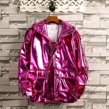 

2019 tide singer stage performance clothing jacket men's fashion hip hop gold bright hooded jacket