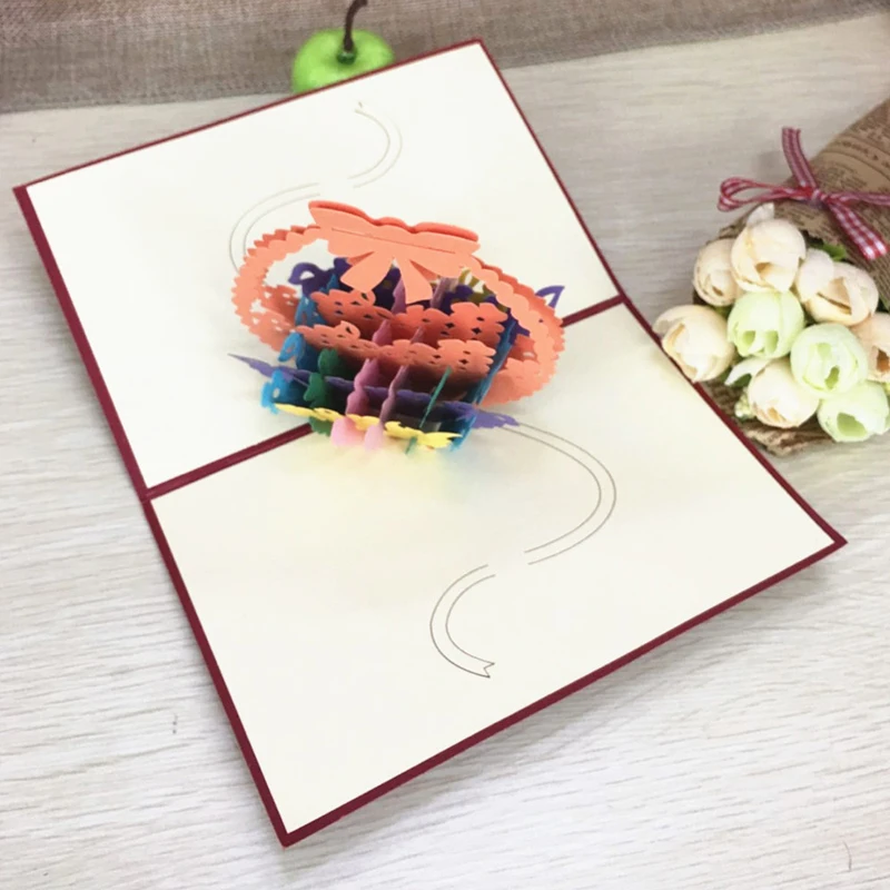 1pcs Flower Baskets Laser Cut Kirigami 3D Pop UP Greeting & Gift DIY Cards Handmade Creative Thanksgiving Day Birthday Gifts (2)