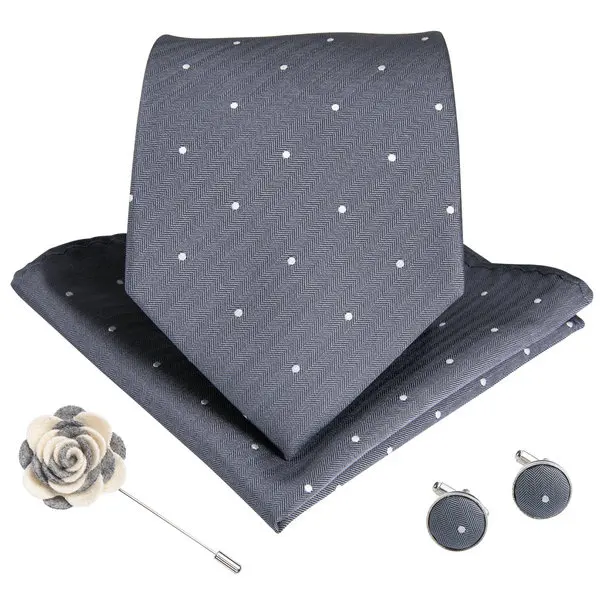 9 видов стилей Серый Цвет Полосатый твердые мужские галстуки с Hanky запонки брошь шелковый галстук жаккардовые галстуки с узором для мужчин формальная вечеринка - Цвет: LDNX0100