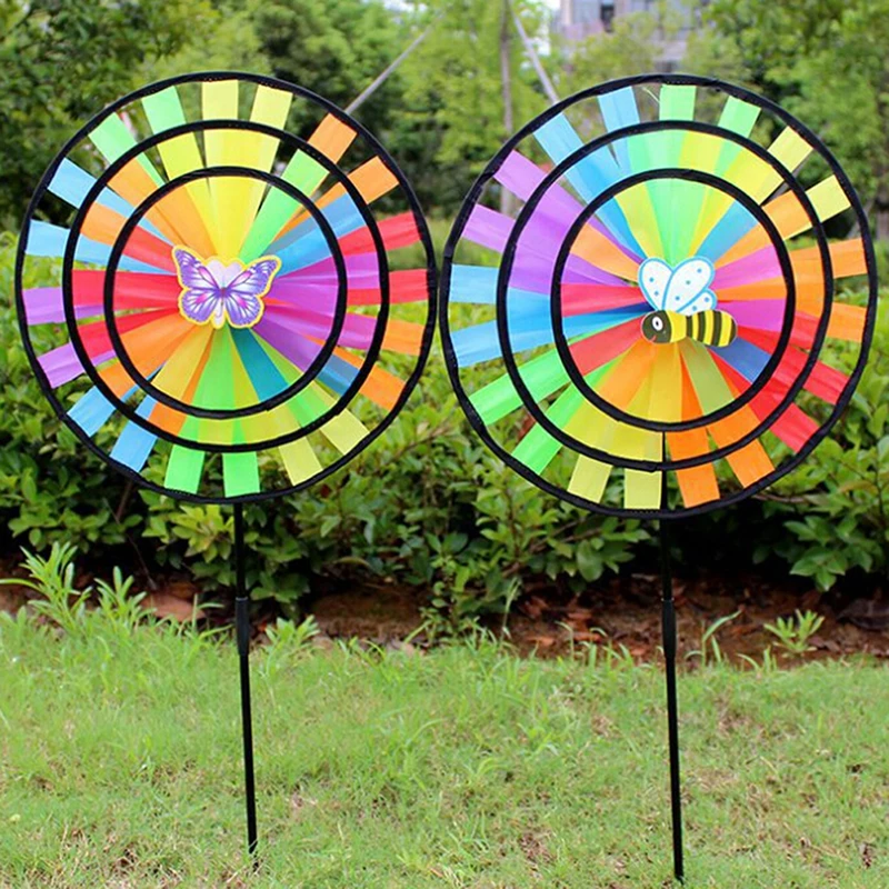 

36cm Colorful Rainbow Triple Wheel Wind Spinner Windmill Garden Yard Decor Toys