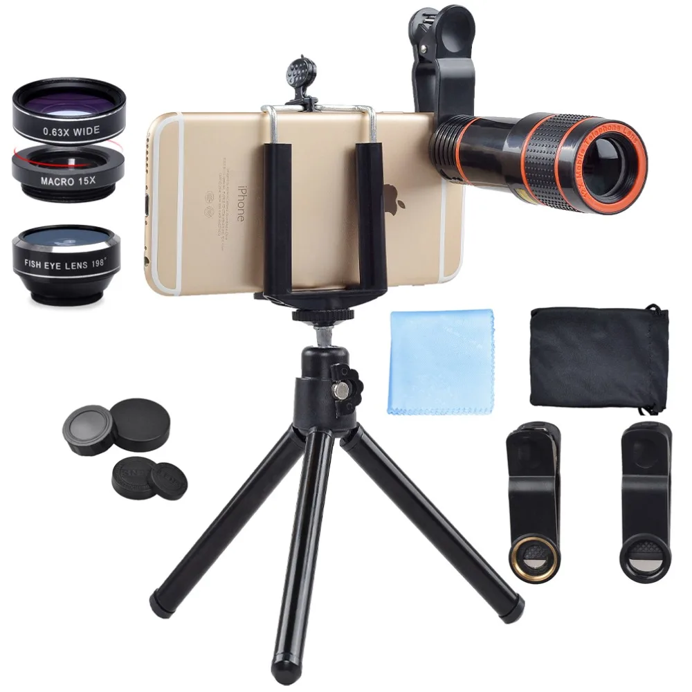 

Akinger 4 in HD 12X Clip Telescope Zoom Mobile Phone Lens for iPhone Samsung galaxy android Smartphones Camera Lens with Tripod