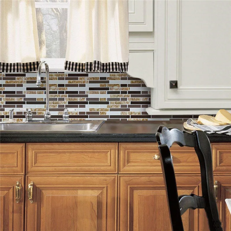 Самоклеющиеся 3D мозаичные плитки, смешанные коричневые мраморные продолговатые настенные Стикеры, виниловые наклейки для ванной, кухни, домашнего декора