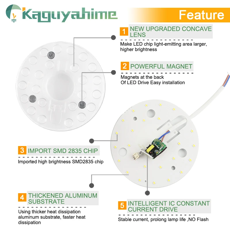 Kaguyahime AC 220 V потолочный светильник, светодиодный источник света, панель 12 W 18 W 24 W, светодиодный модуль, круглая потолочная трубка для гостиной