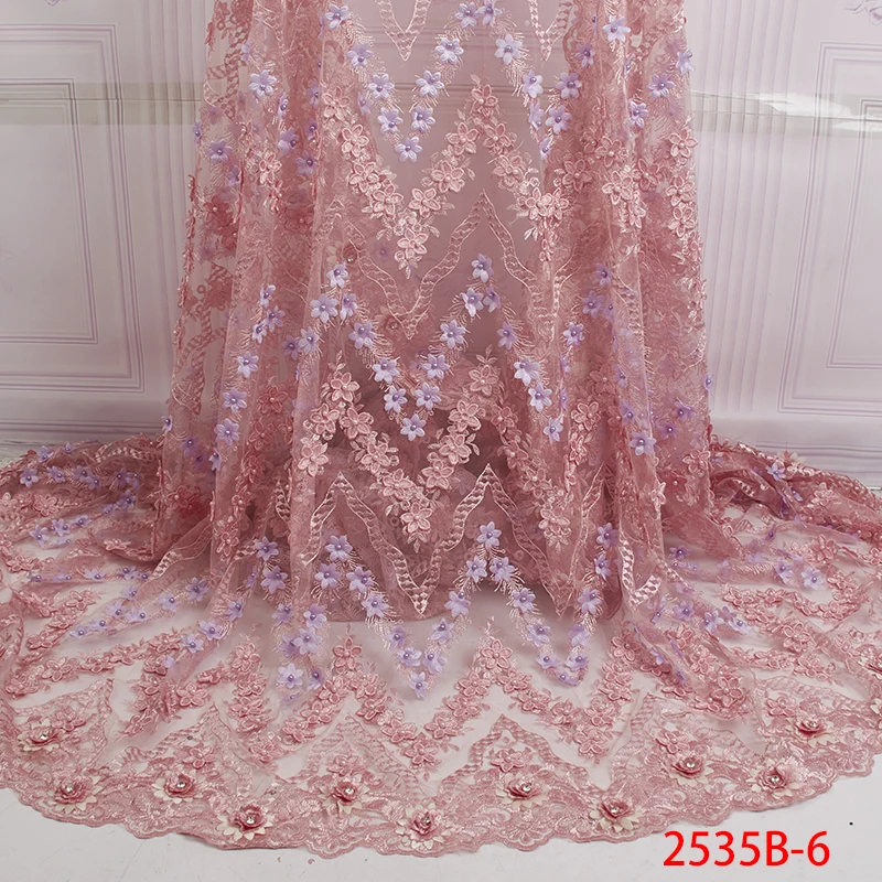 

2019 Latest Colorful French Nigerian Lace Fabric with Beads High Quality Tulle African Lace Fabric for Wedding Party APW2535B