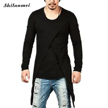 

Gothic Mens Front split T Shirts Brand Clothing For Man's Long Sleeve Slim T-Shirts Male Wear Plus Size Tops Tees homme 3xl