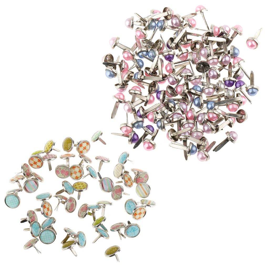 400 Pieces Metal Pearl Head Brad Paper Fasteners for Scrapbooking Embellishment Paper Craft (6mm, 12mm)