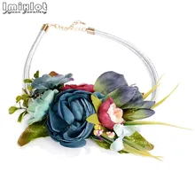 Летнее эффектное колье, большое ожерелье с цветами из ткани, кулоны в виде зеленых листьев, ювелирные изделия для женщин, вечерние аксессуары