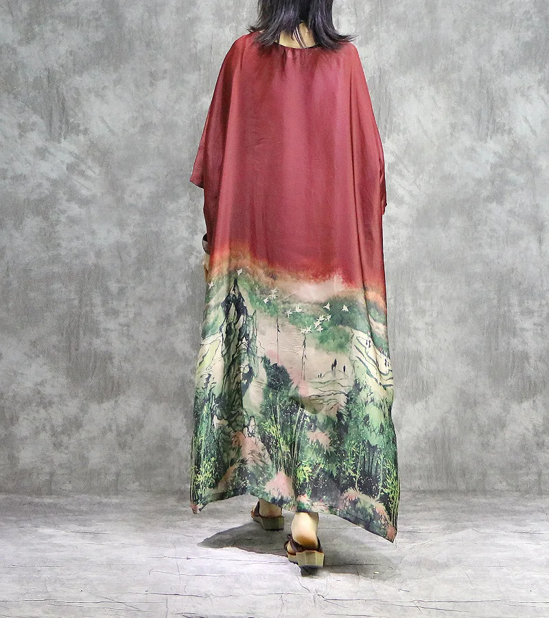 Женское шелковое шифоновое платье в стиле ретро, Элегантное летнее платье с принтом, рукав до локтя,, принт размера плюс, винтажное платье