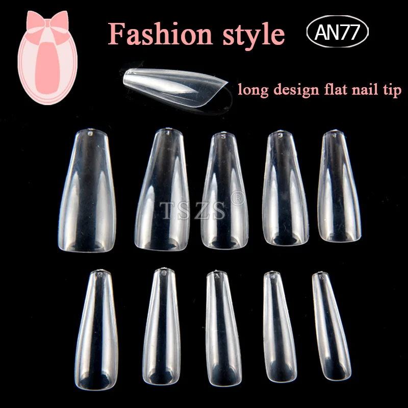 

1bag/lot newest design 500pcs Transparent long style flat false nail tip trapezoid full cover tips