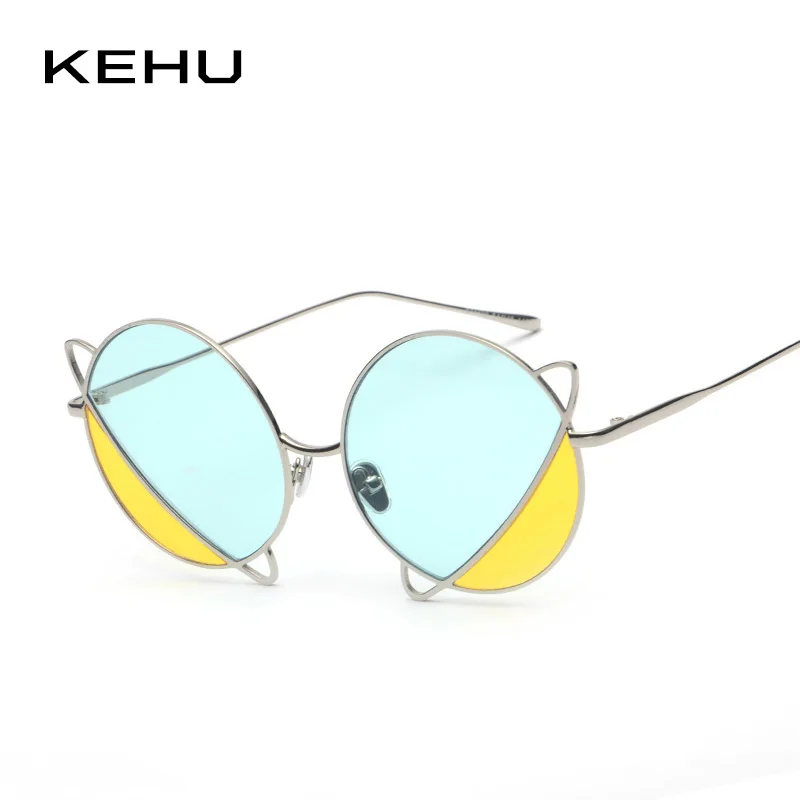 

KEHU Lady Retro Sunglasses Round Bicolor Ophthalmic Lens Design Alloy Glasses Frame Planet Modeling Design Eyelasses UV400 K9461