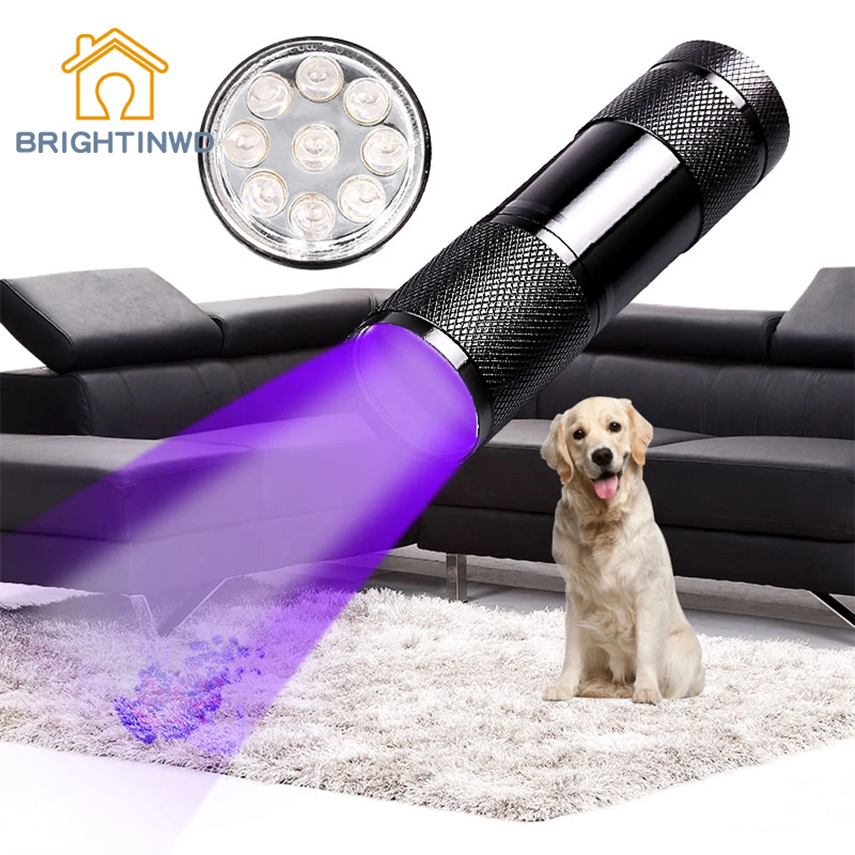 

BRIGHTINWD Flashlight Mini UV LED uf Flashlight Violet Light 9 LED UV Torch Light Lamp for AAA Battery Ultraviolet flashlight