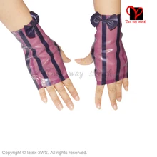 Sexy purple Latex Fingerless gloves Rubber Short dress catsuit Fetish Bondage Gummi Glovelettes Gauntlet Half Wristlets Knuckle